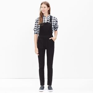 Madewell Charcoal Black Stretch Raw Hem Side Zip Bib Adjustable Overalls Pockets